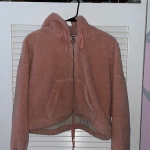 Light Pink Cropped Teddy Jacket
